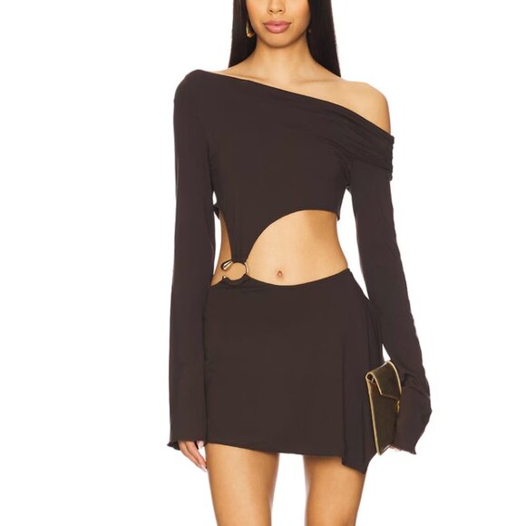 Jaded London Dresses & Skirts - Jaded London Trim Asymmetric Dress in Brown US 0/UK 4